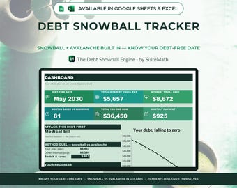 Debt Payoff Tracker Spreadsheet 2026 | Debt Snowball & Avalanche Calculator Google Sheets Excel | Debt Free Date Credit Card Loan Planner