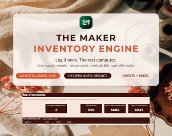 Etsy Inventory Spreadsheet Google Sheets Excel | Craft Inventory Supply Tracker Materials COGS Handmade Business Small Shop Template