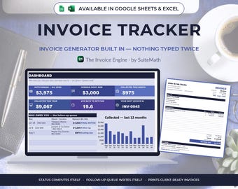 Invoice Tracker Spreadsheet with Invoice Generator | Small Business Freelancer Payment Tracker Template | Google Sheets Excel