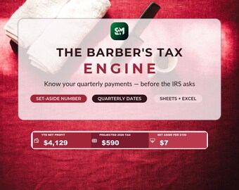 Tax Prep Spreadsheet 2026 | Quarterly Tax Calculator Mileage Tracker for Barbers Chair Rental | Barber Bookkeeping Google Sheets Excel