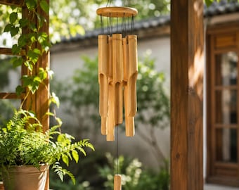 Campanelli a vento in legno per esterni, decorazioni da giardino, campanelli a vento in bambù, decorazioni da appendere per patio, veranda, balcone, regalo, arredamento rustico ispirato alla natura.