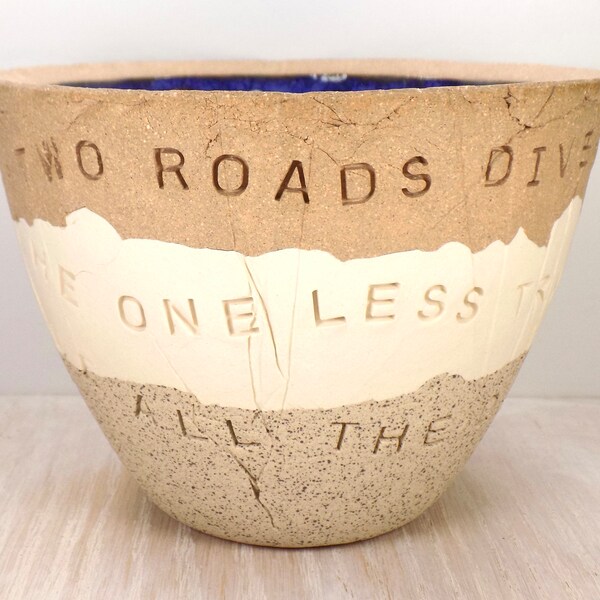 Robert Frost - Quote Pottery Bowl - The Road Not Taken - Poetry Art / Literary Art / Poetry Lover Gift / Literature Gift / Adventure Gift