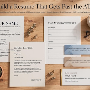 Job Search Success Bundle | ATS Resume + Cover Letter + LinkedIn Banners + Email Signature + Interview Prep Guide | Word Instant Download