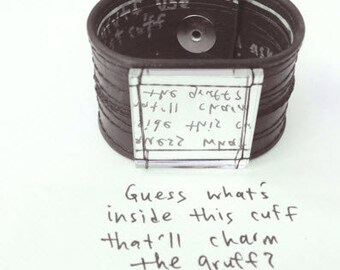 Wrist cuff to charm the gruff with mirror that actually makes you feel better! Vegan, leather-like recycled bike tube