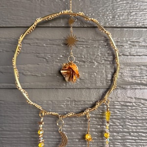 yellow crystal suncatcher - decorative window hanging