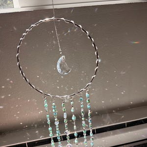 turquoise moon crystal suncatcher - decorative window hanging