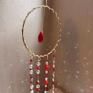 cherry red crystal suncatcher - decorative window hanging