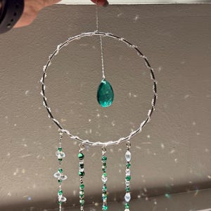Teal crystal suncatcher - decorative window hanging
