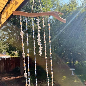 ice blue crystal suncatcher - decorative driftwood hanging