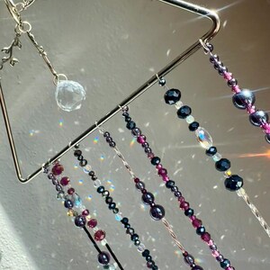deep purple crystal triangle suncatcher - decorative window hanging
