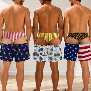Custom Funny Patriotic Men Swim Trunks, Warning Wide Load, Personalized Swim Shorts, Birthday Gift For Husband, Dad, Grandpa & Son