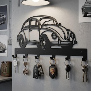 Llavero clásico retro con forma de Beetle / Organizador de pared para garaje / Regalo ideal para entusiastas del automovilismo