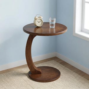 Round C-Shaped Wood Side Table, Mid-Century Sofa Accent Table (23.62 in H)