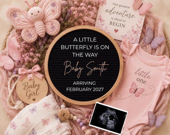 Butterfly Pregnancy Announcement Canva Template | Baby Girl Reveal (Digital Download)