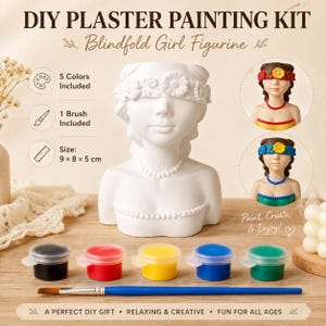DIY Plaster Painting Kit, Blindfold Girl Figurine, Craft Activity, Tabletop Decor