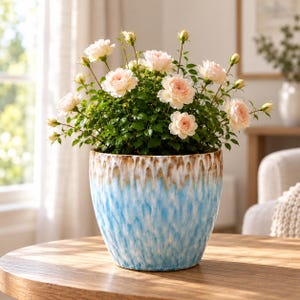 Blue Reactive Glaze Ceramic Planter, Rounded Flower Pot for Indoor Plants and Table Decor