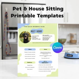 Pet & House Sitting Printable Templates | Editable Dog/Cat Sitter Instructions, One Page Overview Info Sheet, Binder Daily Log Care
