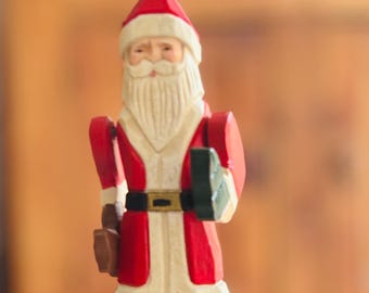 Hand Carved Folk Art Santa Claus with movable arms, Wooden Santa Claus, Christmas decor