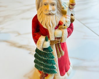 Vintage 1970s Bisque Santa Musical Figurine, Rotating Christmas Decor