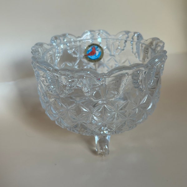 Vintage Hofbauer Leaded Crystal Butterfly Footed Bowl~Raised Crystal Candy Dish