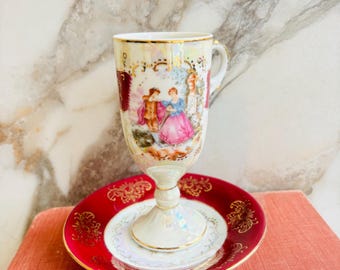 Vintage Royal Vienna Demitasse kopp- och fatset, skimrande porslin