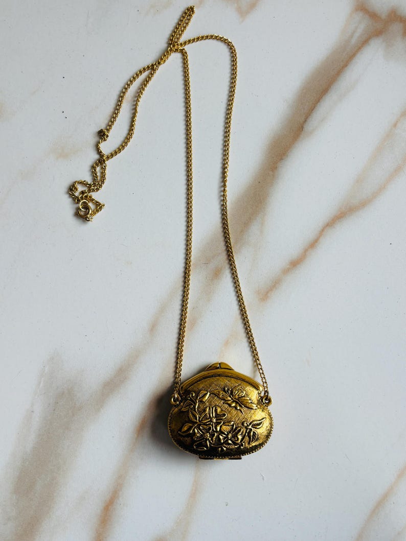 Vintage Corday Solid Perfume Purse Necklace, Gold Tone 13 Inch Chain ...