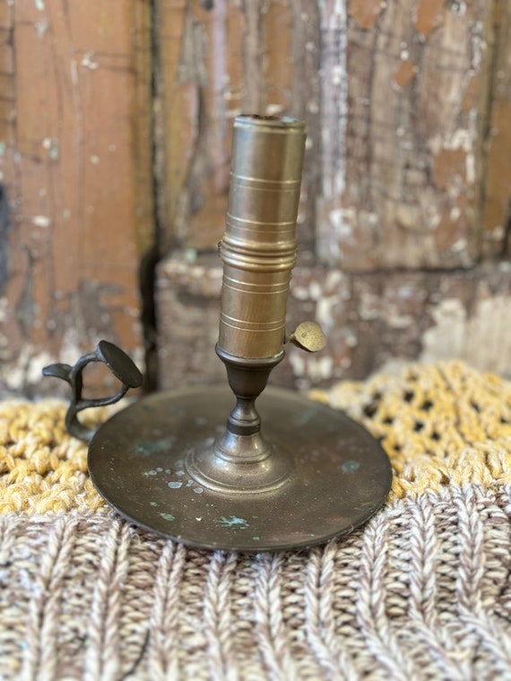 Antique Mid Century Brass Push up Chamberstick Brass Candle Holder Vintage  Candlestick With Dip Tray 