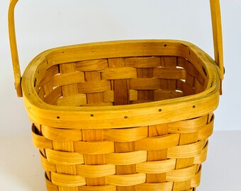 Vintage Longaberger Medium Berry Basket Handwoven Wood, Country Hand Basket