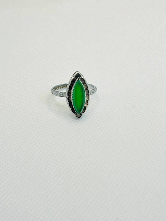 Art Deco Green and Pave Paste Marquise Navette Ri… - image 3