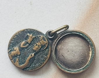 Rara medalla antigua de bronce cobrizo milagrosa, reliquia de la Santa Madre de Blaubeuren, colgante religioso con icono de la Virgen con el Niño.
