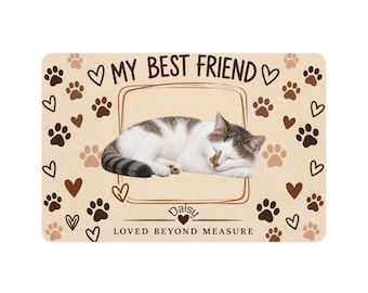 Tapis d'alimentation personnalisé pour animaux de compagnie, photo et nom personnalisés, motif empreinte de patte (12 x 18 pouces)