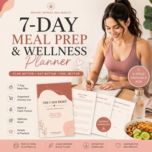 Meal Prep & Wellness Planner 7 days| Habit Tracker (Digital Download)