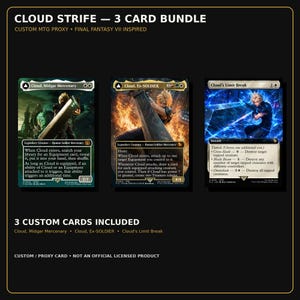 Cloud Strife Custom MTG Proxy 3-kaartenbundel (Final Fantasy VII)