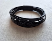 Black Leather Treble Clef Bracelet | Braided Music Lover Jewelry