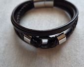 Brown Braided Leather Bracelet for Men | Multi-Strand | Stainless Steel Magnetic Clasp | Gift for Him