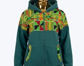 African Print Hoodie, Ankara Zip Up Hoodie, Kente Inspired Pattern Sweatshirt, Colorful Hooded Jacket
