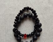 Handmade Black Bead Stretch Bracelets, Minimalist Unisex Jewelry (Set of 2)