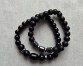 2in1 Black Beaded Bracelet Set | Minimalist | Stretch | Couples Jewelry