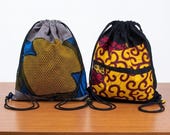 African Print Drawstring Backpack – Colorful Ankara Fabric Gym Bag, Lightweight Reusable Backpack