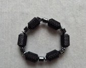 Black Beaded Stretch Bracelet, Handmade, Minimalist Unisex Jewelry, Gift for Him or Her