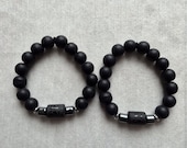 Matte Black Beaded Bracelet Set – Set of 2
