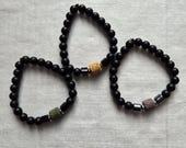 3in1 Handmade Matte Black Beaded Bracelet | Unisex Elastic Bracelet | Minimalist Gift for Men & Women