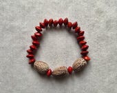 Rustic Red & Natural Bead Bracelet – Boho Statement Jewelry
