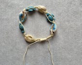 Turquoise Cowrie Shell Bracelet, Boho Beach Jewelry, Handmade, African Inspired, Adjustable Summer Jewelry