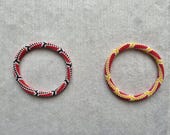 African-Inspired Seed Bead Bracelets | Red Yellow Black White Boho Stackable Bangle Set