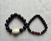 2in1 Handmade Black Beaded Stretch Bracelet – Natural Boho Jewelry
