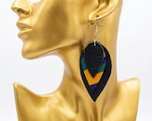 Handmade African Print Leather Leaf Earrings | Boho Afrocentric Dangle Jewelry