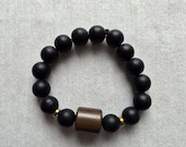 Black Beaded Stretch Bracelet | Wooden Accent | Minimalist | Natural Style Gift | Unisex Bracelet