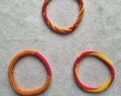 Handmade Red Yellow Seed Bead Bangles | African Inspired Boho Bracelet Set
