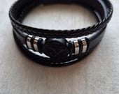 Men’s Black Leather Bracelet – Braided Wristband, Layered, Minimalist Men’s Jewelry, Gift for Him